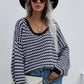 Striped Drop Shoulder V-Neck Pullover Sweater