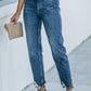 Ripped Ankle Straight Jeans with Pockets