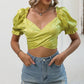 Crisscross Tie Back Flounce Sleeve Cropped Blouse