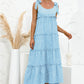 Polka Dot Adjustable Straps Tiered Dress