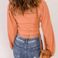Knotted Balloon Sleeve Textured Crop Top
