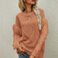 Mixed Knit Fringe Detail Round Neck Sweater