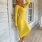 Ribbed V-Neck Midi Sweater Dress