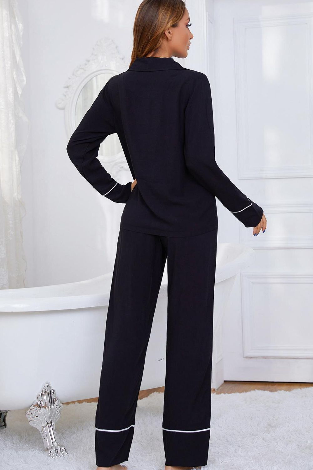 Graphic Contrast Shirt and Pants Lounge Set