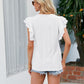 Round Neck Flutter Sleeve Eyelet Blouse