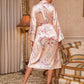 Floral Drop Shoulder Tie Waist Satin Robe