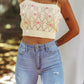 Contrast Flower Detail Tie-Shoulder Knit Crop Top