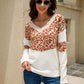 Leopard Color Block V-Neck Knit Pullover