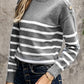 Striped Button Detail Mock Neck Sweater