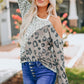 Leopard Color Block Round Neck Cold-Shoulder Top