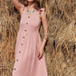 Decorative Button Ruffle Trim Smocked Maxi Dress