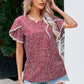 Printed Pom Pom Detail Petal Sleeve Blouse