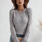 Multicolored Puff Sleeve Ribbed Trim Sweater