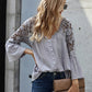 Spliced Lace Bell Sleeve Buttoned Blouse