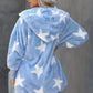 Star Open Front Fuzzy Hooded Jacket with Pockets