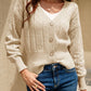 Button Front V-Neck Openwork Cardigan