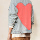 ODDI Full Size Contrast Heart Denim Jacket