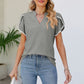 Pom-Pom Trim Petal Sleeve Notched Neck Top