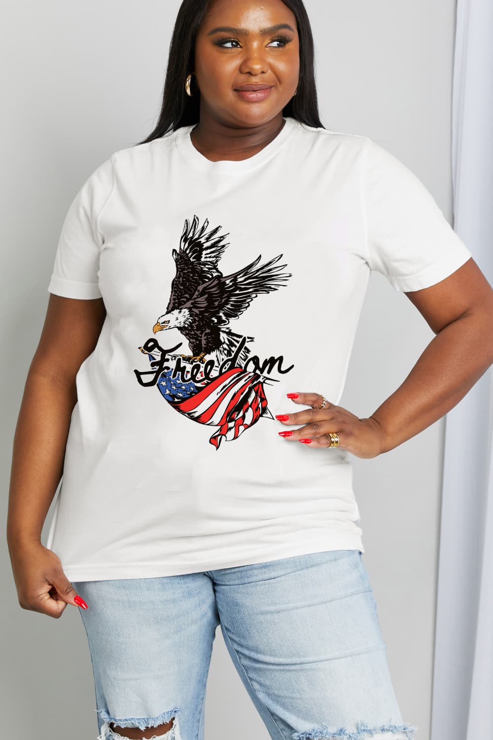 Simply Love Full Size FREEDOM US Flag Eagle Graphic Cotton Tee