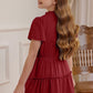 Girls Frilled Notched Neck Puff Sleeve Dress