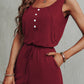 Exposed Seam Decorative Button Sleeveless Romper