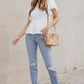 Lace Trim V-Neck Tied Peplum Blouse