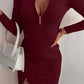 Quarter Zip Rib-Knit Dress
