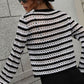 Striped Openwork Long-Sleeve Knit Pullover
