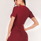 Buttoned Short Sleeve V-Neck Knit Dress