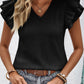 Textured V-Neck Flutter Sleeve Top