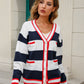 Striped Contrast Button-Up Cardigan
