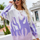 Printed Round Neck Ribbed Trim Knitted Sweater