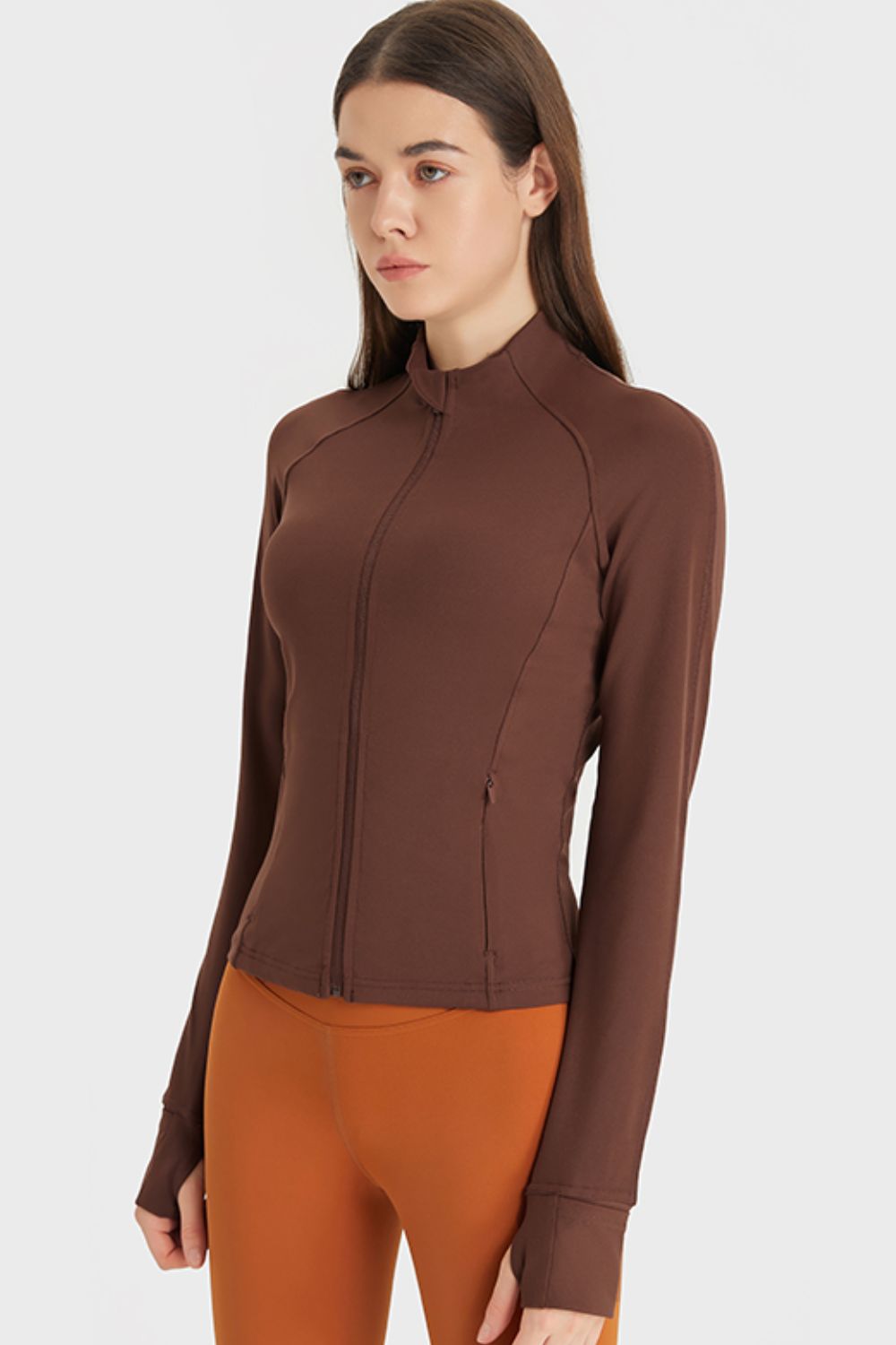 Zip Up Thumbhole Sleeve Sports Jacket with Pockets