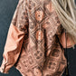 Printed Raw Hem Button Down Jacket with Pockets
