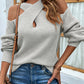 Crisscross Cold-Shoulder Rib-Knit Sweater
