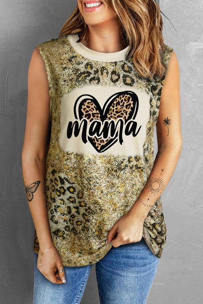 MAMA Graphic Leopard Round Neck Tank
