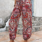 Paisley Print Smocked High-Waist Pants