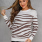 Animal Print Button Detail Crewneck Sweater