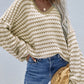 Striped Drop Shoulder V-Neck Pullover Sweater