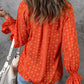 Printed Tie-Neck Long Flounce Sleeve Blouse
