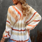 Striped Balloon Sleeve V-Neck Babydoll Blouse
