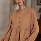 Buttoned V-Neck Puff Sleeve Tiered Blouse