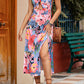 Floral Tied Cutout Split Spaghetti Strap Dress