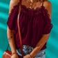 Spaghetti Strap Cold-Shoulder Lace Trim Blouse