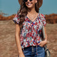 Floral Flutter Sleeve Tie-Neck Blouse