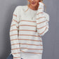 Striped Button Detail Round Neck Sweater