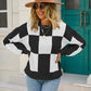 Checkered Dropped Shoulder Knit Pullover