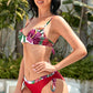 Printed Bralette, Drawstring Swim Bottoms, and Cover Up Set