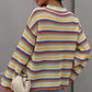 Multicolored Stripe Drop Shoulder Round Neck Sweater