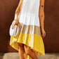 Color Block Ruffle Hem Tiered High-Low Dress